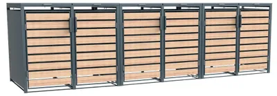 Zdjęcie produktu dla Westmann metalowy kosz na śmieci Lacina 6x240 L antracyt/drewno 80x396x116 cm