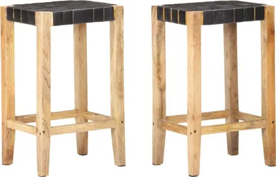 Produktbild von The Living Store Barhocker 2 Stk. Schwarz Echtleder 75 cm