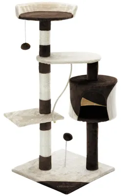 Produktbild von CADOCA® Kratzbaum 112 cm Braun-Beige mit Höhle + 3 Plattformen + 2 Spielbälle + 1 Spielseil Kratzstamm Katzenkratzbaum Katzenmöbel Katzenschlafplatz