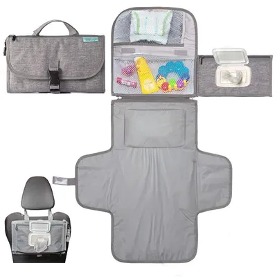 Produktbild von Wickelunterlage Baby tragbar grau – Faltbar, wasserdicht, 4 Fächer | Reise, Kinderwagen