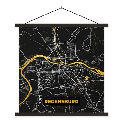 Produktbild von MuchoWow® Textilposter Stadtplan - Karte - Regensburg - Gold - Deutschland - Karte 40x40 cm mit schwarzem Rahmen - Fotos