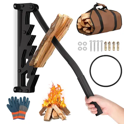 Produktbild von Eikuavons Manueller Holzspalter für Kaminholz und Anzündholz, Schwarz, Wandgerät mit festem Hebelgriff, Tasche und Handschuh
