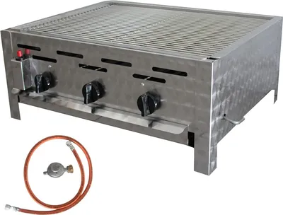 Produktbild von BSR-Grillen 3-flammiger Profi Gasgrill aus Edelstahl, stufenlos regelbar, mit Gasschlauch und Druckminderer (13,5 kW | verchromter Grillrost)