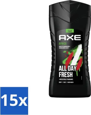 Immagine prodotto di Ax – Gel doccia 3 in 1 – Africa – Mandarino e sandalo – Profumo che dura 12 ore – 250 ml – Confezione risparmio – 15 pezzi