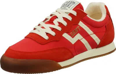 A red Gant sneaker is shown from the side against a white background.
