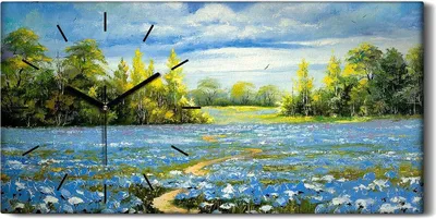 Produktbild von Wandkunst Leinwand Bild Uhr Geräuschlos 60x30 Ölgemälde Bäume Blumen Natur - schwarze Hände