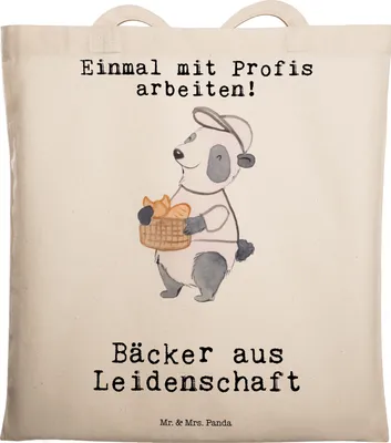 Produktbild von Mr. & Mrs. Panda Tote Bag Bäcker Leidenschaft - Transparent - Geschenk, Einkaufstasche, Jutebeutel, Bäckerei, Konditor, Laptoptasche, Schultasche, Tasche, Backstube