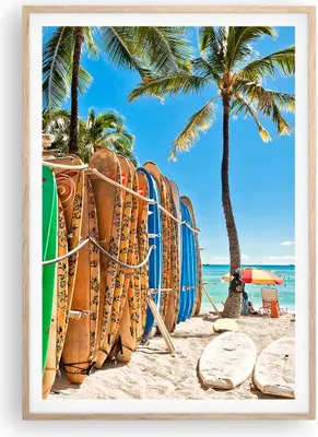 Produktbild von Gerahmtes Poster - Rahmen in heller Eiche - Board Surfen Strand - 70x100 cm - Wand Bild - Wanddeko - Wandbilder - Wandposter - Bilderrahmen - Bilder - Kunstdruck - Wandbild - P2NPA70x100-4165