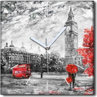 Produktbild von Coloray Uhr auf Leinwand 30x30 cm Wand Uhr Dekoration Wohnzimmer Segeltuch weiße Zeiger -London Big Ben Bus