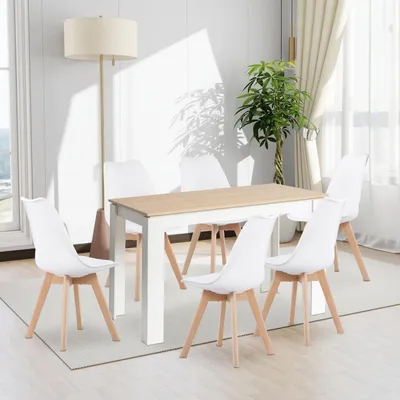 Productafbeelding van Eetset: Tafel met 6 stoelen, rechthoekig, 120 cm, eikenhout/wit, kunststof, beukenwit