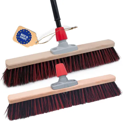 Produktbild von Novaliv 2x Strassenbesen mit Stiel 50 cm I Teleskopstiel ausziehbar I Arenga-Elaston schwarz-rot I Industriebesen Kehrbesen Gartenbesen Werkstattbesen Außenbesen