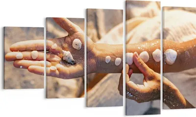Produktbild von Bild auf Leinwand - Leinwandbild - 5 Teile - Muschel Hand Strand - 100x60cm - Wand Bild - Wanddeko - Wandbilder - Leinwanddruck - Bilder - Wanddekoration - Leinwand bilder - Wandbild - EG100x60-5102