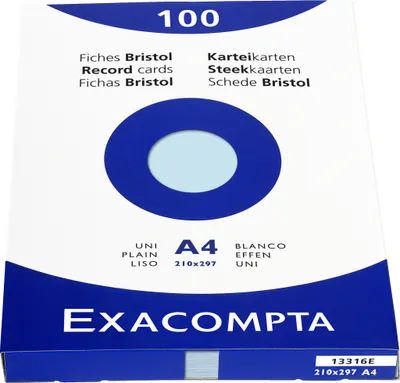 Image de Exacompta Étui de 100 fiches bristol non perforé 210x297mm Bleu ciel 13316E