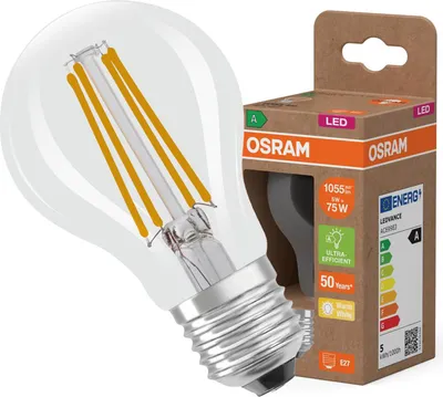 Immagine prodotto di OSRAM LED Superstar Classic Lampada LED A 75 a forma di lampadina classica, corpo in vetro trasparente, 5 W, 1055 lm, attacco E27, 2700 K per una luce bianca calda, EEK A, diametro 60 mm.