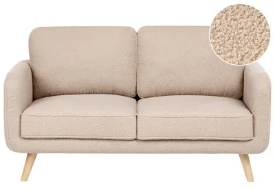 Produktbild von BELIANI 2-Sitzer Sofa Beige Bouclé Gepolstert mit Schmalen Armlehnen Holzfüßen Dicke Nähte Lose Rückenkissen Klasssisches Polstersofa Teddy Sofa