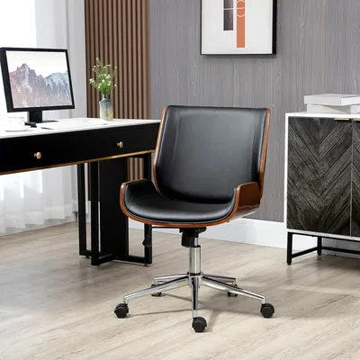 Produktbild von Bürostuhl Kunstleder, Schreibtischstuhl höhenverstellbar mit Wippfunktion, Computerstuhl, Schwarz | 46–56 cm Sitzhöhe | 12,35 kg | Gaslift