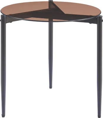 Produktbild von Beistelltisch 'Ulökantaa' Glastisch mit runder Tischplatte Ø50 x 50 cm Metallgestell Rauchglas, braun