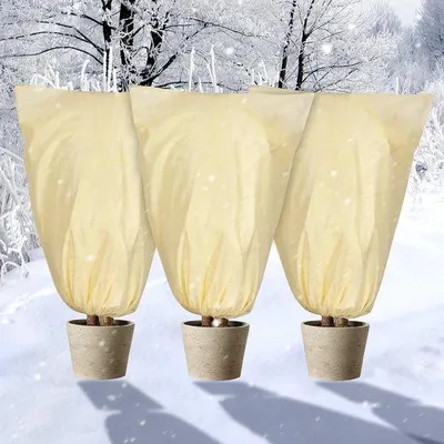 Immagine prodotto di Uniqoos® Set di 3 coperture protettive per piante in vaso, dimensioni 80 x 120 cm, realizzate in tessuto non tessuto resistente agli strappi, traspirante, resistente all'acqua e ai raggi UV, con coulisse