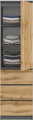 Produktbild von BDW, Kleiderschrank mit 3 Schubladen, 50×180,5×40 cm, Graphit / Eiche Wotan