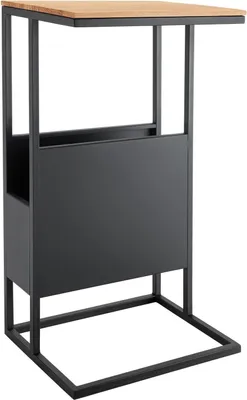 Produktbild von Beistelltisch - 40 x 30 cm - Braun - Schwarz - Eichenholz massiv - Metallgestell - mit Stauraum