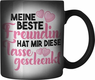 Produktbild von Trendation - Unbiologische Schwester Farbwechsel Zauber-Tasse Geschenk Beste Freundin Geburtstag Lustig Freundinnen Spruch Becher Beste Freundinnen (Schwarz)