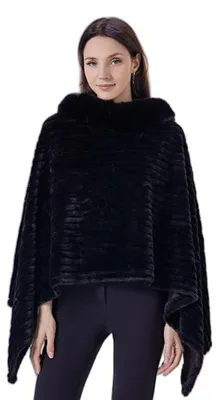 Produktbild von Omgoods - Damen Strickschal mit Fellkragen, Poncho-Stil
