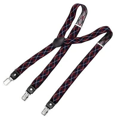 Produktbild von DonDon® Herren Hosenträger schmal 2,5 cm – 3 Clips in Y-Form – elastisch und längenverstellbar kariert blau rot weiß