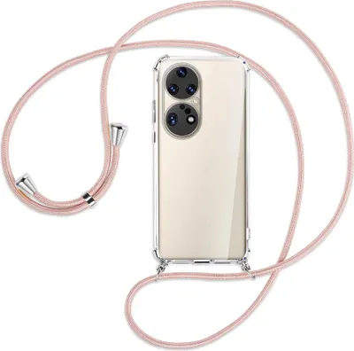 Produktbild von Handykette Backcover-Schutzhülle mit Band (Metall silberfarben) für Huawei P50 Pro - roségold
