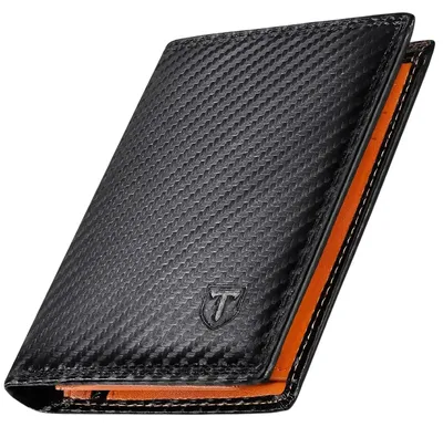 Produktbild von Teehon Wallets Leder Geldbörse Geldbeutel Portemonnaie RFID-Blocker schwarz/orange HW077
