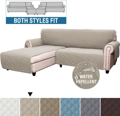 Obrázek produktu pro Topchances L Shape Sofa Covers, vodoodpudivý protiskluzový ochranný kryt na rohovou pohovku, oboustranné kryty na ochranu nábytku před domácími mazlíčky a dětmi, světle hnědá, velikost XL