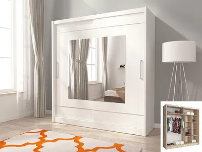 Produktbild von Schiebetürenschrank Kleiderschrank Schlafzimmer Spiegel weiß Breite 200 cm