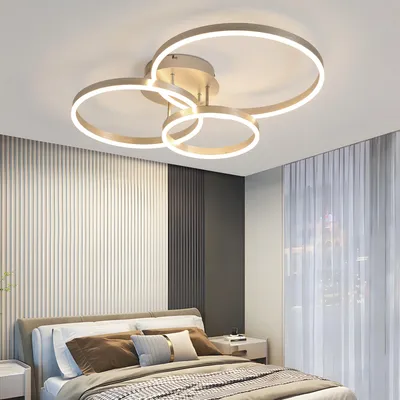 Image de ZMH, lampe de plafond LED, éclairage pour salon, 82 cm, design moderne, variateur d'intensité, couleur argent, avec télécommande, 3 anneaux métalliques, idéal pour chambre à coucher, cuisine