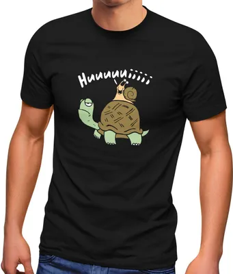 Produktbild von Herren T-Shirt Schildkröte Schnecke Huuuuiiii Lustig Witzig Scherz Comic Fun-Shirt Spruch lustig Moonworks® schwarz M