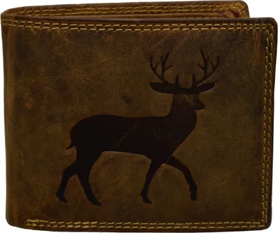Produktbild von Jäger Geldbeutel mit RFID Schutz Leder Geldbörse Portemonnaie mit Hirsch Druck Querformat mit RFID Schutz