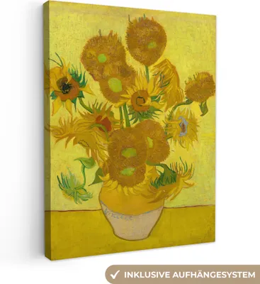 Produktbild von MuchoWow® - Leinwandbilder - Sonnenblumen - Vincent van Gogh, Wandbild, Wanddeko Bilder Wohnzimmer, 90x120 cm