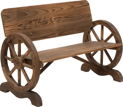 Produktbild von 2-Sitzer Gartenbank Massivholz mit Armlehne, Sitzbank mit Wagenräder-Design, Gartenmöbel 250kg belastbar, Rustikale Bank, 114 x 58 x 80 cm, Braun