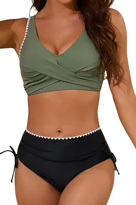 Produktbild von VILOREE Damen Mesh Bikini Set High Waist Zweiteiliger Bademode Wickeloptik V Aus