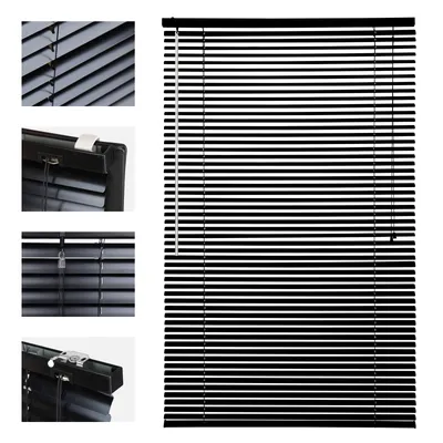 Produktbild von Sekey Alu-Jalousie Schwarz 105×160 cm Aluminium-Jalousie ohne Bohren 25mm Alu-Lamelle Fenster Rollo Klemmfix inkl Montagematerial