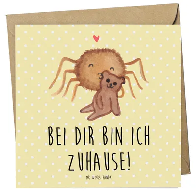 Produktbild von Mr. & Mrs. Panda Glückwunschkarte Spinne Agathe Teddy - Gelb Pastell - Geschenk, Miteinander, Verliebt, Liebesbeweis, doppelkarte, Grußkarte, anlasskarte, Dankeschön