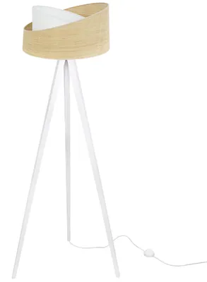 Produktbild von Stehlampe Dreifuß Weiß mit Schrägem Rattanschirm Weiß-Beige 45 cm E27 – Moderne Standleuchte