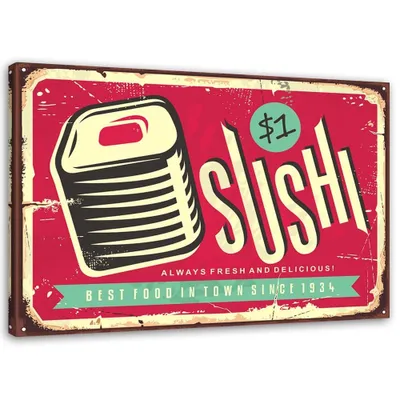 Produktbild von Leinwandbild retro-sushi 100x70 cm Feeby rot wandbild bereit zum aufhängen