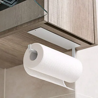 Produktbild von Bohrfreier Küchenrollenhalter zur Wand- oder Unterbaumontage, Stahl, weiß oder schwarz