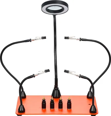 Image de SucceBuy Aide au soudage troisième main avec base magnétique, station de soudage avec 4 bras flexibles, lampe LED grossissante, 4 supports de PCB et base stable, idéal pour les réparations, le bricolage, les loisirs et les projets de bricolage