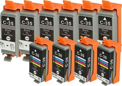 Produktbild von vhbw 10x Tintenpatronen Ersatz für Canon CLI-36C, CLI-36, PGI-35, PGI-35BK für Drucker (Kompatibel)