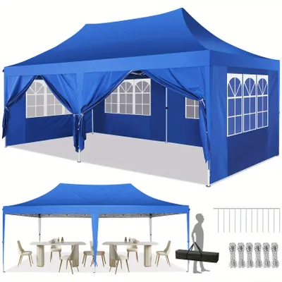 Image de Tente de réception - Salle de jardin - Abri de jardin - Tente de fête - Tente pagode - 3 x 6 mètres - Parois latérales amovibles