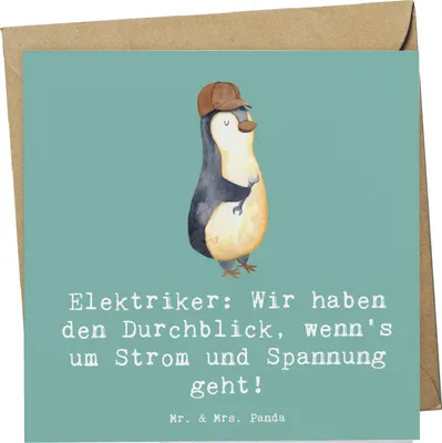Produktbild von Mr. & Mrs. Panda Glückwunschkarte Elektriker Durchblick - Meeresbrise - Geschenk, Beruf, handgefertigte Geschenke, faltkarte, Elektrotechnik, doppelkarte, Fachwissen