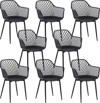 H.J WeDoo 8er Set Esszimmerstuhl mit Armlehne Metallbeine Küchenstuhl Gartenstüh Stuhl Sessel Kunststoffstuhl Sitzfläche für Küche, Esszimmer,Schwarz