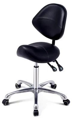 Produktbild von Sattelhocker mit Rollen, höhenverstellbar, Drehhocker für Küche und Praxis (mit Rückenlehne, Schwarz)