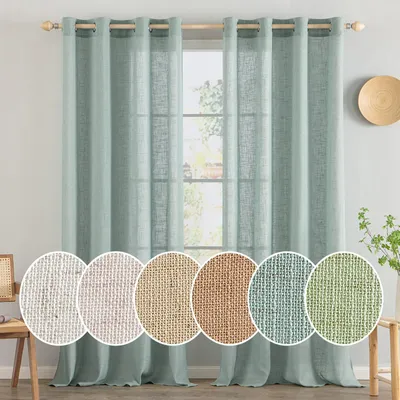 Linen-Look Vorhänge mit Ösen, Türkis, 245x140 cm, 2er-Set