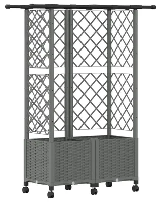 Produktbild von vidaXL Hochbeet mit Rankgitter und Dach Hellgrau 124 x 40 x 142 cm PP
